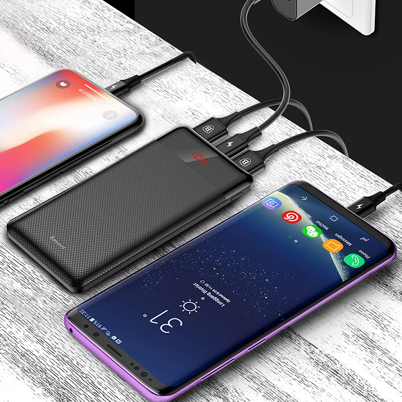 Baseus Slim Power Bank 10000mAh LCD Display External Battery Pack Portable Mobile Phone Charger with Dual USB Output Powerbank Baseus Slim Power Bank 10000mAh LCD Display External Battery Pack Portable Mobile Phone Charger with Dual USB Output Powerbank