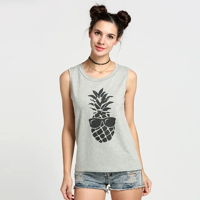round neck loose fitting print sleeveless t shirts