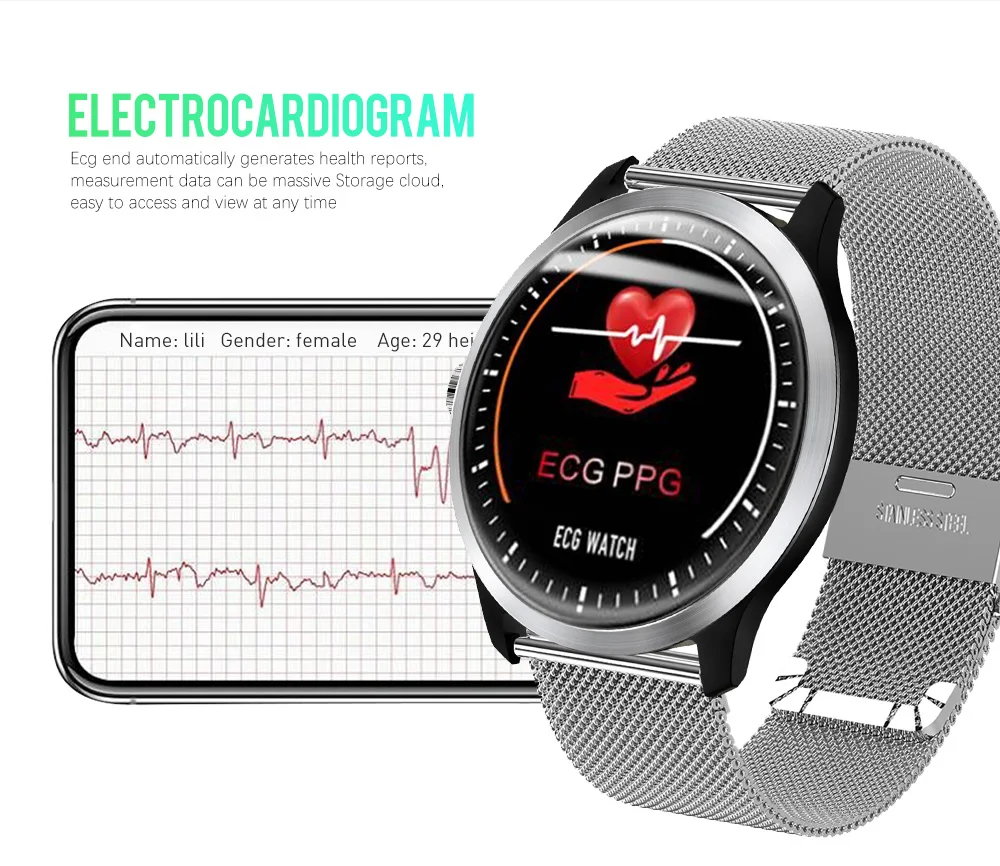 Bakeey N58 ЭКГ PPG Смарт часы электрокардиограф ЭКГ дисплей измерения для мужчин t кожа и сталь кровяное давление для мужчин Smartwatch для женщин