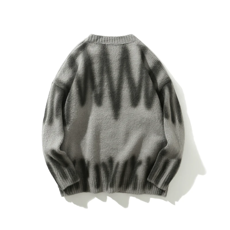 Высококачественный удобный мягкий шерстяной Теплый мужской зимний новый негабаритный свитер модный винтажный волнистый узор серый