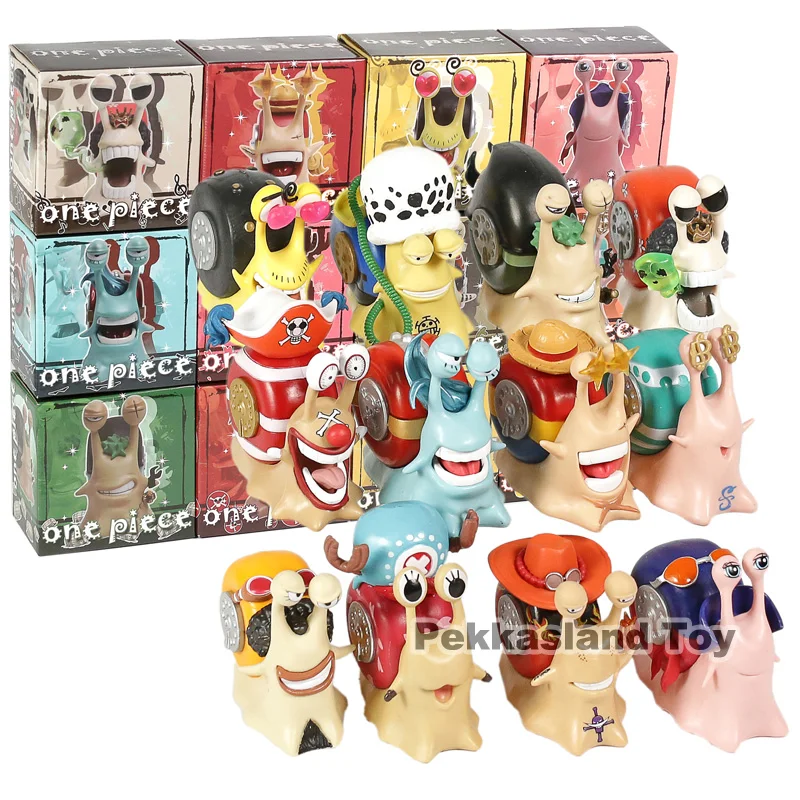 

One Piece Sanji Law Zoro Brook Buggy Franky Luffy Nami Usopp Chopper Ace Robin Den Den Mushi PVC Figures Toys 12pcs/set