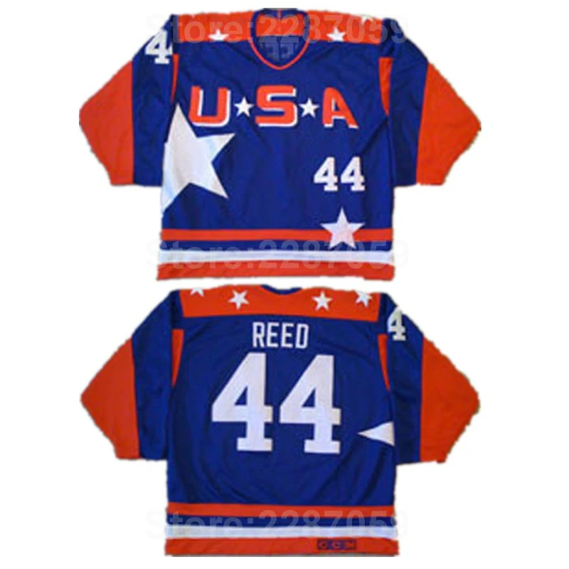 Ediwallen USA 44 Fulton Reed Movie Jersey Men Blue Team Color Ice