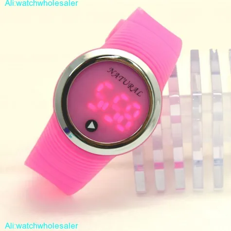 DW418J PNP Shiny Silver Watchcase LED Silicone Pink Band Men Women Digital Watch