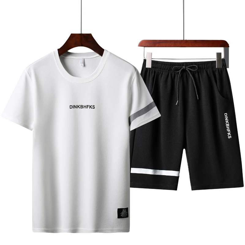 

High quality two-piece T-shirt shorts men's suit large size 4XL sportswear T-shirt suit fashion trend T-shirt five pants suit