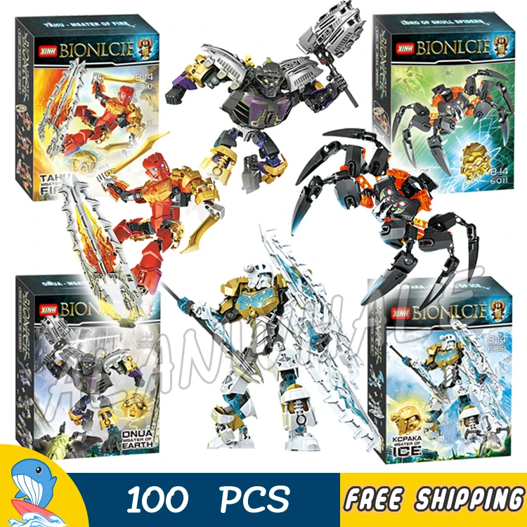 4 типа мастер огня льда земли воды паук Bionicle Hero Tahu Kopaka Onua модель строительного