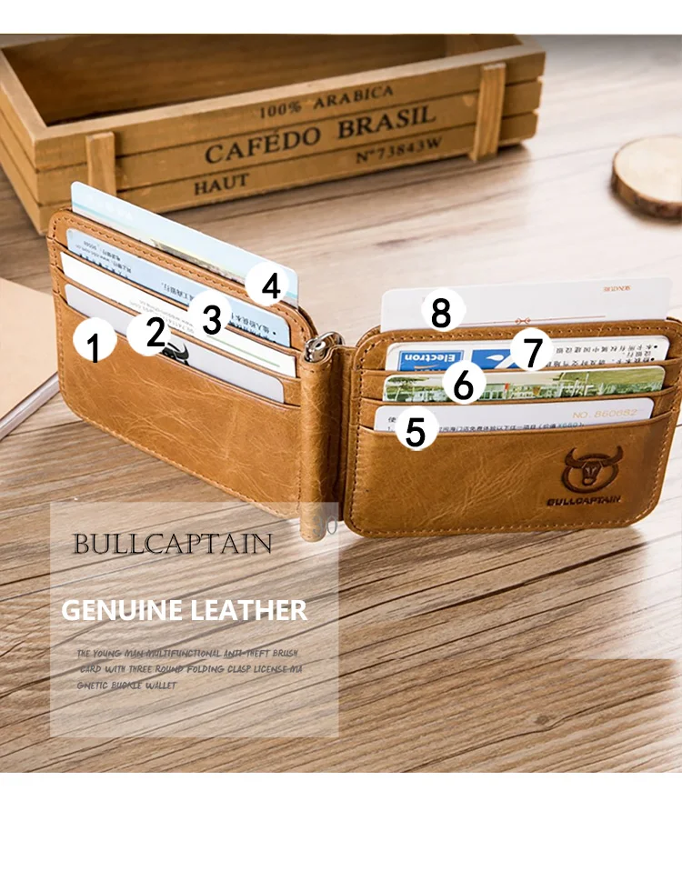 BULLCAPTAIN кожаный tir-flod ID/кредитный держатель для карт, передний карман, кошелек с блокировкой RFID, двойные, бизнес кожа, зажимы для месяцев