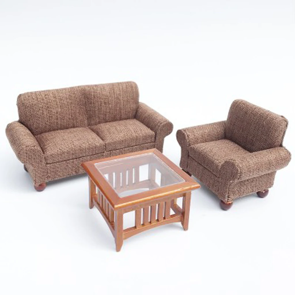 1/12 Scale Dollhouse Miniature Furniture Living Room Couch Sofa Table Set Black