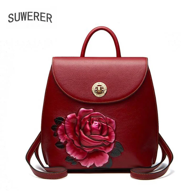 

SUWERER 2019 New women genuine Leather backpack women luxury backpack women bags Top designer bags women backpack fashion bag
