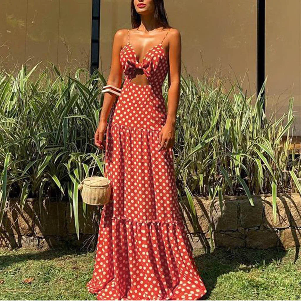 

Summer Patry Dress Women Clothes 2019 Sexy Club V Neck Long Dress Dresses Woman Party Night Elegant Red Polka Dot Dress Vestidos