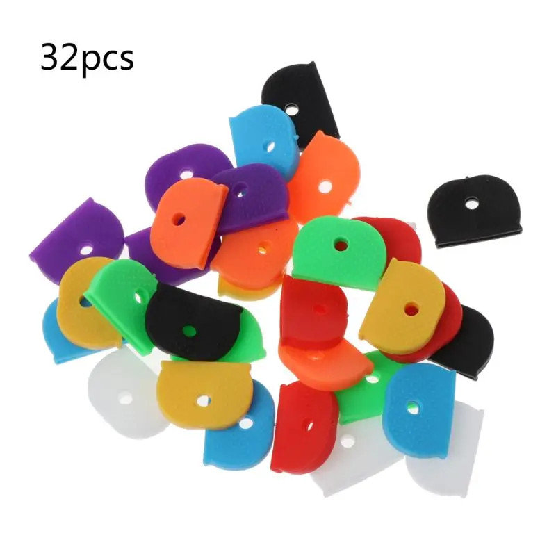 

32Pcs Key Caps Tags Label ID Silicone Coding Color Key Identifier Cover 8 Colors