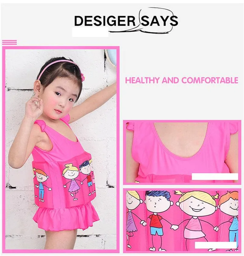 2017 Brand New Quick-drying Kids Buoyant Swimsuit Baby Boy& Baby Girls Siamese Floating Body Swimsuit Removable Float Swimwear07