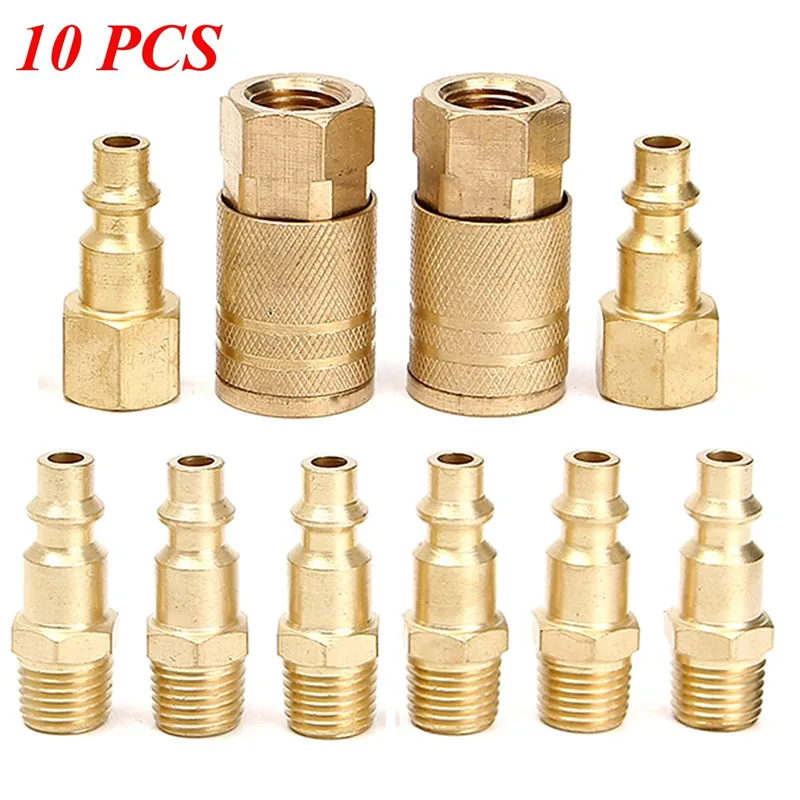 10 Pcs 1/4" NPT Brass Air Tool Coupler W/ Adapter Quick Disconnect Hose Fittings For 1/4 NPT
