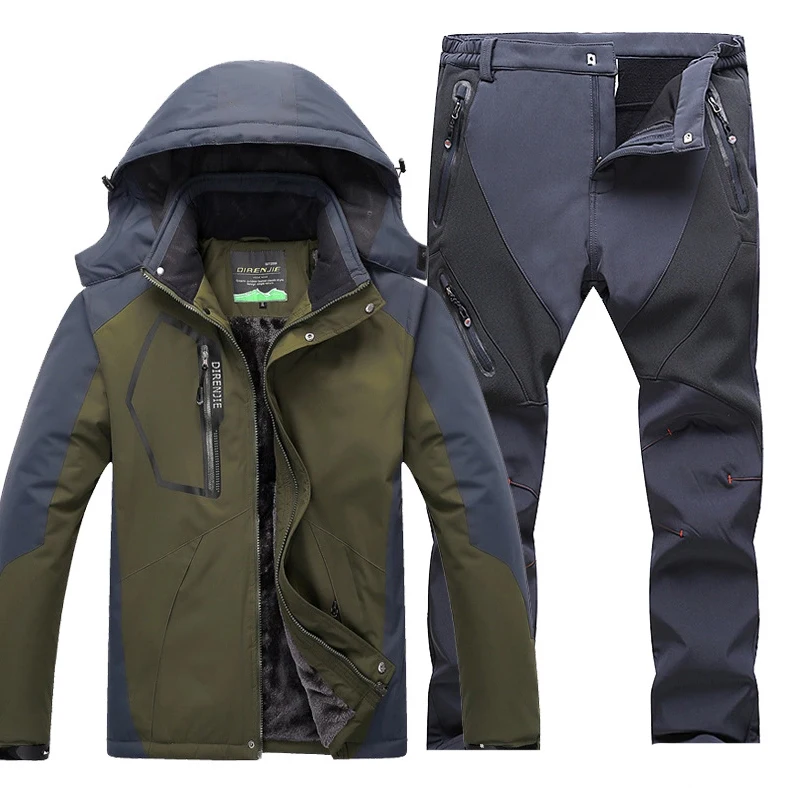 Водонепроницаемые зимние походные куртки размера плюс 5XL, мужские утепленные ветровки для альпинизма, катания на лыжах, рыбалки, пальто+ штаны