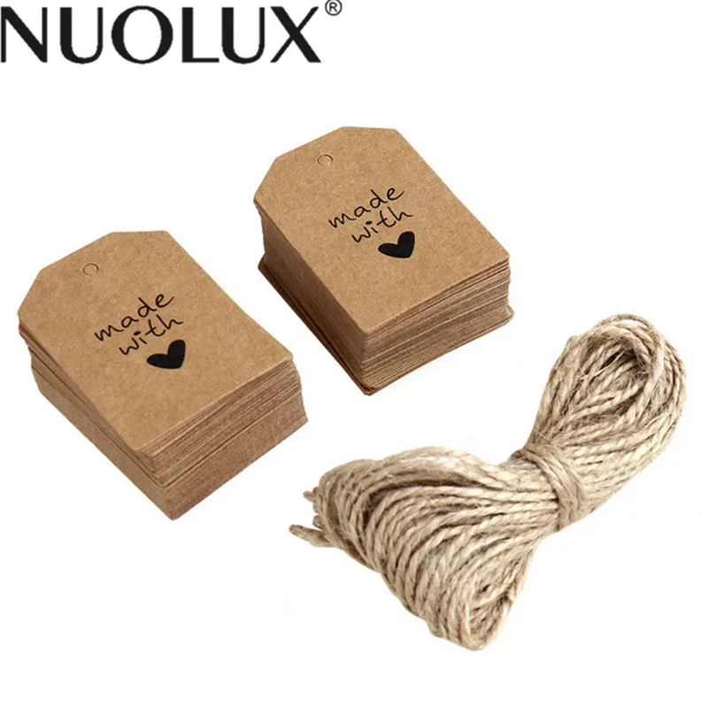 

100pcs Made with Love Sign Paper Tag Wedding Party Gift Label with Twine