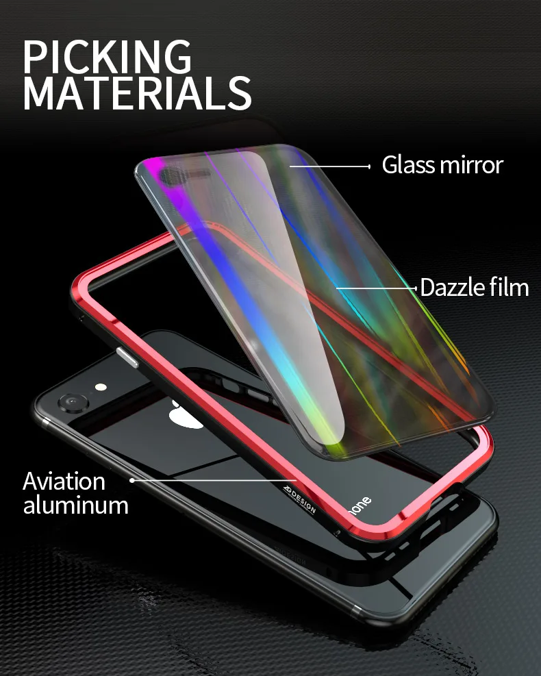 LUPHIE Colorful Laser Aurora Case For iPhone X 8 7 Plus Luxury Glass Case (4)
