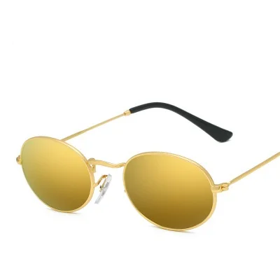 Маленькие овальные женские солнцезащитные очки, Ретро стиль, брендовые, высокое качество, Ретро стиль, для девушек, металлические, стимпанк, солнцезащитные очки для мужчин, okulary - Цвет линз: Gold