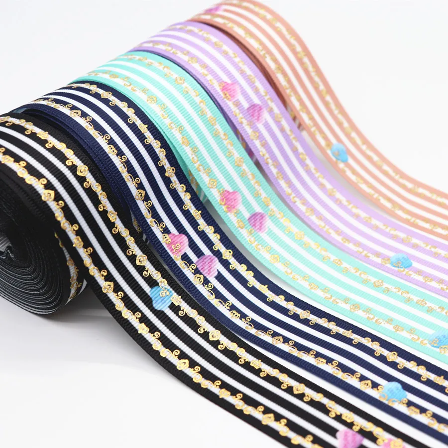 

10 Yards Grosgrain Ribbon Laser Gold Leaf Lace Printed Ribbon 1" 25MM For Hair Bows DIY Crafts Handmade Accessories M19042902