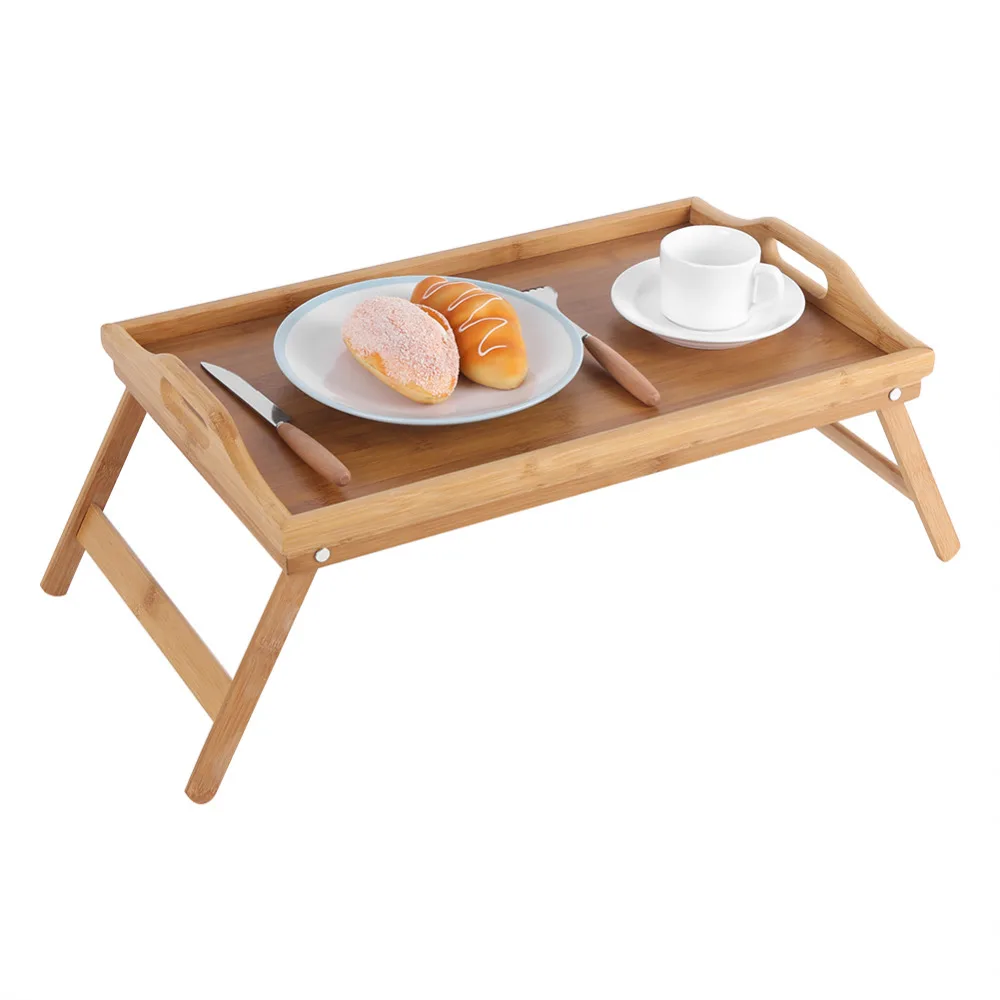 Hot Sale Portable Bamboo Wood Bed Tray Breakfast Laptop Desk Tea Food
