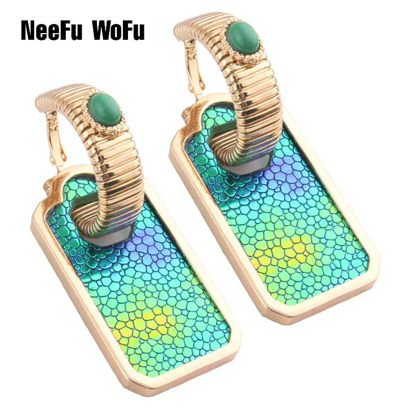 

NeeFu WoFu Leather Earring Large Long Row Geometry Drop Big Earrings Ring Dangle Woman Band Brinco Ear Oorbellen Christmas Gift