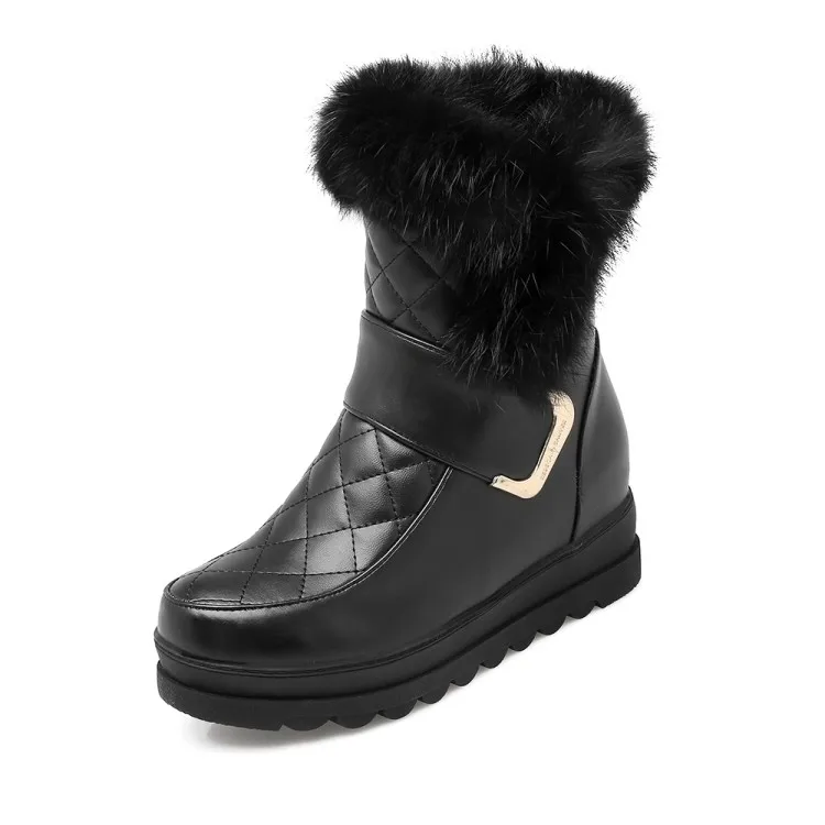 Women Snow Ankle Boots Platform PU Leather Height Increasing Keep Warm MORAZORA