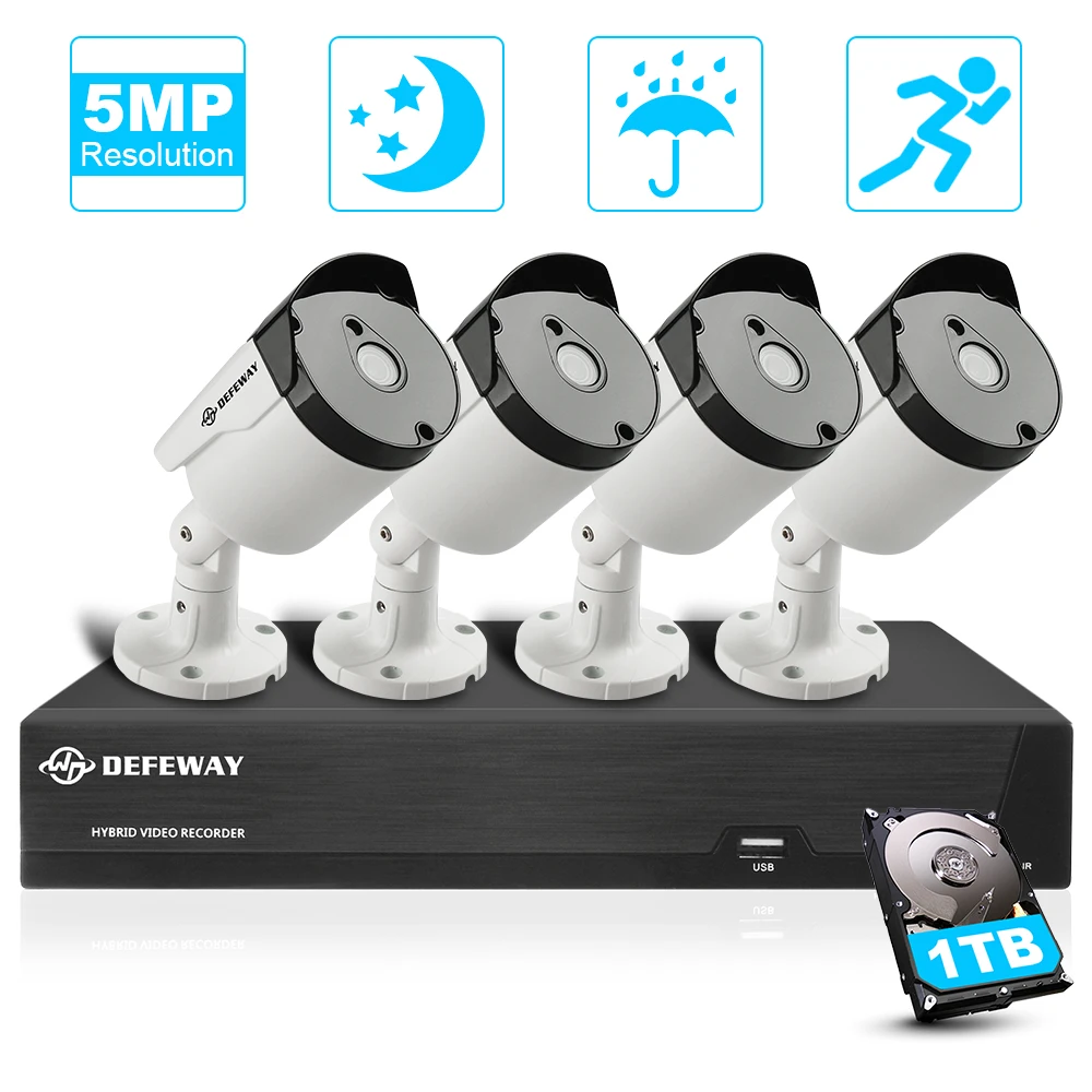 

DEFEWAY 4 Channel HD 5.0MP (2560x1920P) H.265+ Security Camera System with 1TB Hard Drive Outdoor 4 PCS Camera Motion Detection