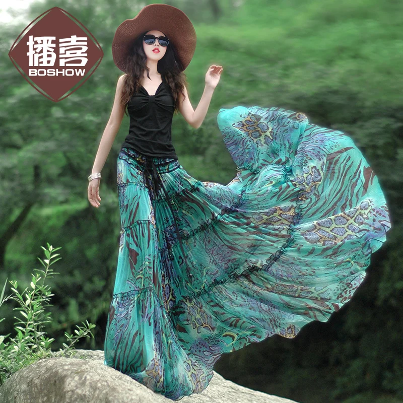 

Webcasts original design 2015 blue green chiffon expansion bottom bust skirt full dress