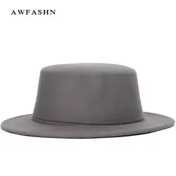 Новые модные женские Шерсть цилиндр Федора осень-зима Для женщин Top Hat Для мужчин фетровая шляпа с широкими полями котелок фетровых Винтаж