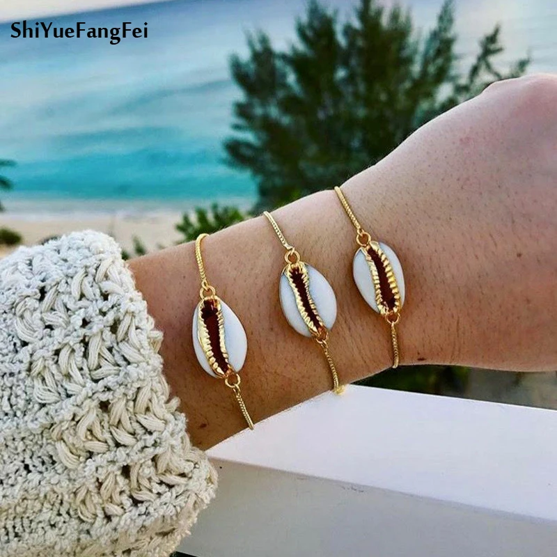 

Hot Selling Ocean Style Multi Starfish Sea Star Conch Shell Pearl Beach Bracelet Bangle Novelty Jewelry Gift for Girls