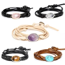 5 шт./компл. натуральный красивый браслет с камнями Йога браслет Шелковое Сари лента и Кожа обертывание женский браслет Strand Прямая для меня