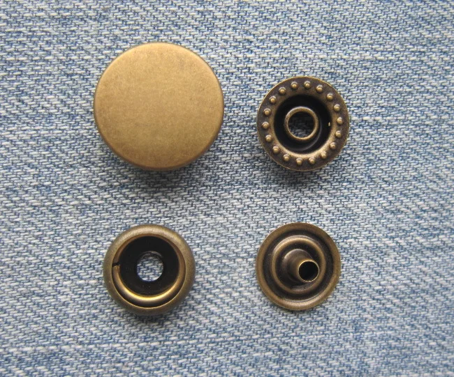 200 Set 15mm 201 Antique Brass Color Metal Press Snap Button Stud Free