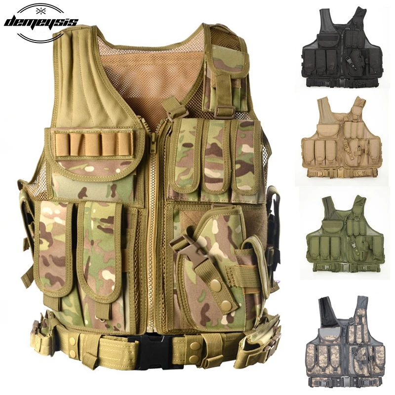 

Police Combat Tactical Vest Military Protective Airsoft Camouflage Molle Vest Outdoor Hunting Vest with Gun Holster