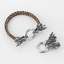 

3 Sets Dragon/Snake/Skull Charm Connector End Cap With Spring Clasp Fit Leather Cord Jewellery Making Finding DIY Accessories