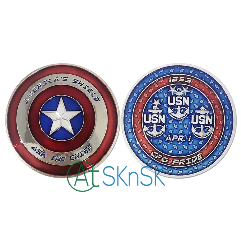 

Fashion design big medal souvenir America Shield Navy CPO Ask the Chief Petty Officer USN challenge coin collectibles for gift