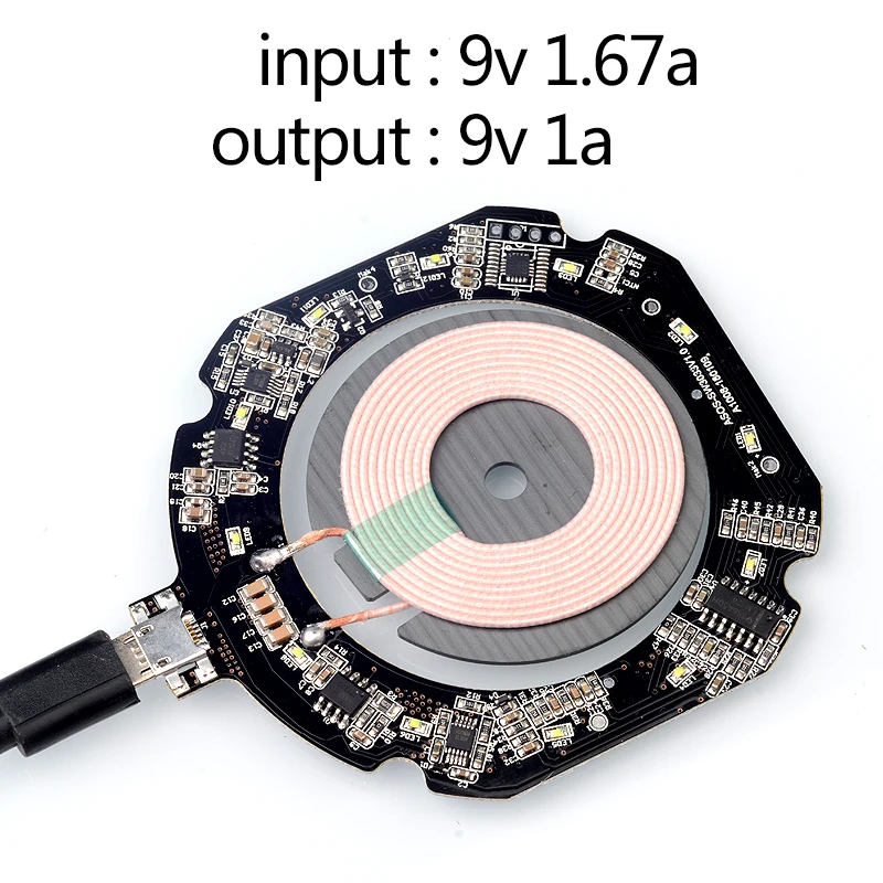10W PCBA Qi Standard Wireless Phone Charger PCBA Circuit Board With Coil Wireless Charging Micro USB