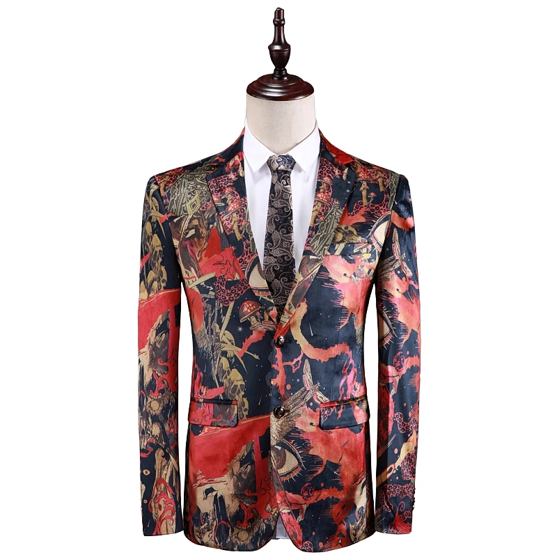Super Quality Shiny Red Floral Printed Suit Blazer Men Wedding Groom Prom Suit Jacket Dj Club Stage Blazer Hombre 12#35D50 Super Quality Shiny Red Floral Printed Suit Blazer Men Wedding Groom Prom Suit Jacket Dj Club Stage Blazer Hombre 12#35D50