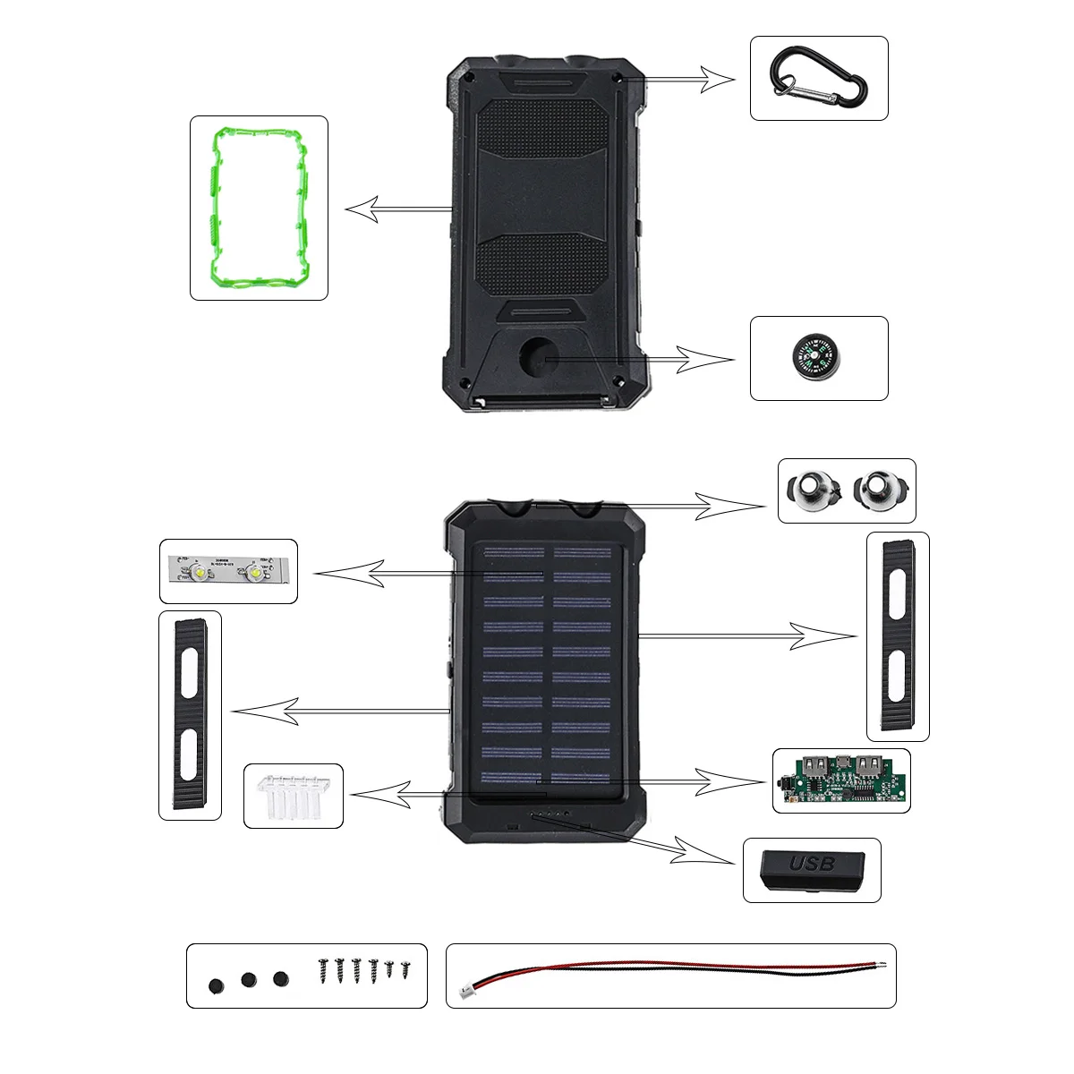 Без батареи) 8000 мАч чехол для внешнего аккумулятора для быстрой зарядки, полимерные батареи, солнечное зарядное устройство, чехол DIY Kit с фонариком Compas