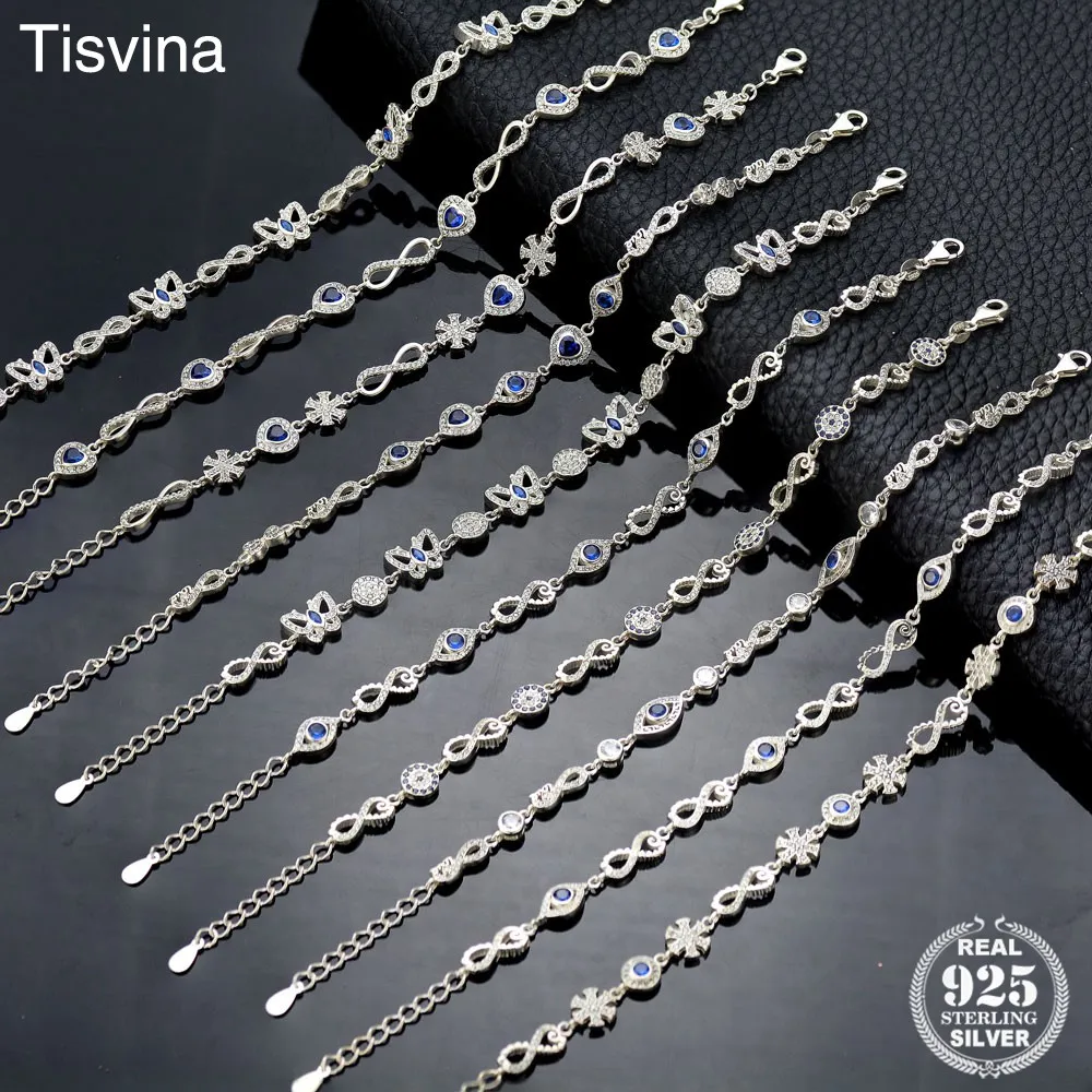 

Tisvina Infinite Blue Evil eye Charm Bracelets for Women 925 Sterling Silver Jewelry Butterfly Snowflake Bracelet With AAA CZ