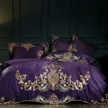 Фиолетовые красные Роскошные восточные вышивки из египетского хлопка королевские постельные принадлежности набор королевского размера кровать пододеяльник простыня набор наволочка