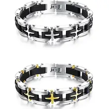 Черный Браслет Из Силиконовой Нержавеющей Стали Цепочка браслет для моды мужские спортивные украшения 8,26''