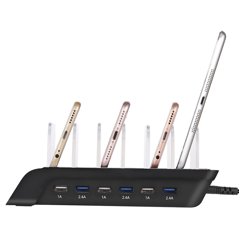 

6-Port USB Charger Mobile Phone Charging Station 2.4A*3 1A*3 Smart IC Charger Multi-Device HUB Charging Dock(US Plug) For iphone