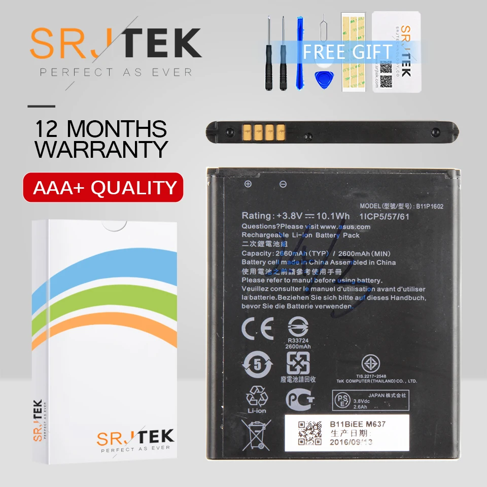 Srjtek For ASUS Zenfone Go ZB500KL Battery B11P1602 2600mAh With Tools X00AD Phone Batteries | Мобильные телефоны и