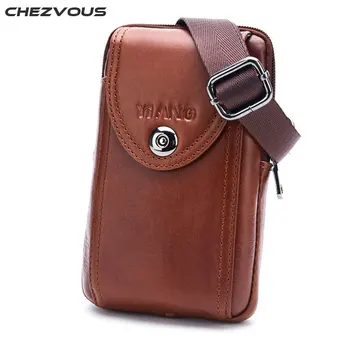

CHEZVOUS Belt Phone Case for iPhone 5s 6 7 8 X Universal Genuine Leather Cell Phone Pouch Belt Clip Bag for iPhone 7 6s 8 plus