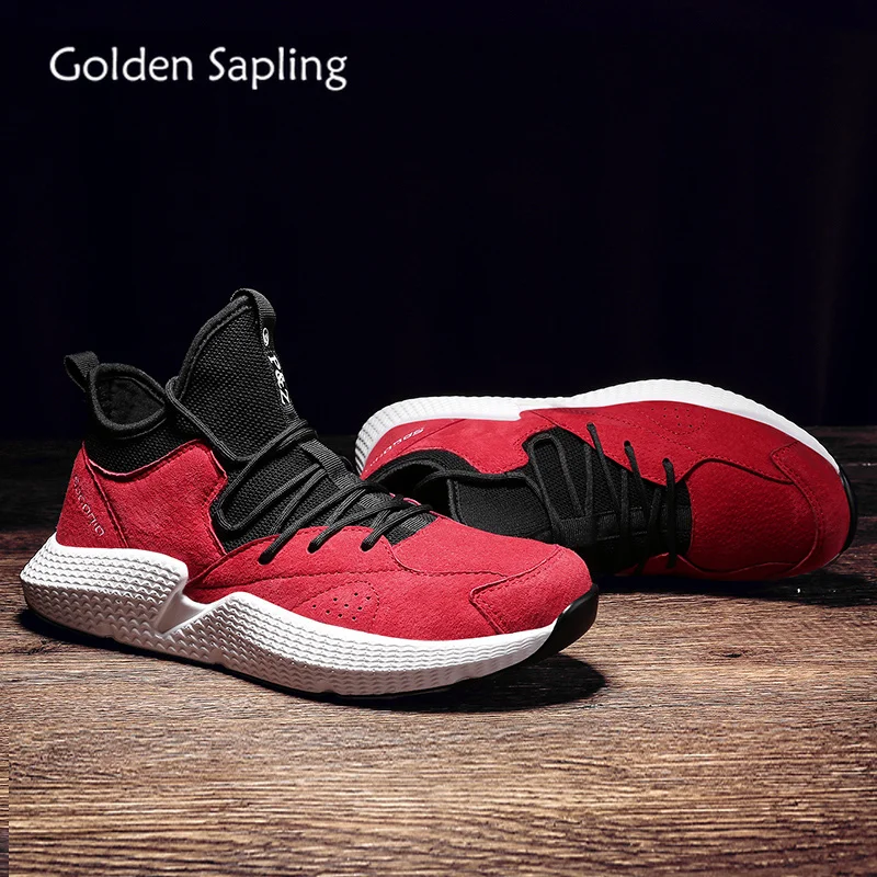 

Golden Sapling High Top Quality Men's Sneakers Comfortable Men Basketball Shoes Breathable Leather Soft Rubber Basket Sport Shoe