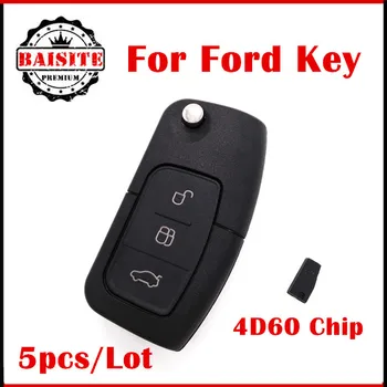 

5Pcs Free Shipping 3 Button Remote Key + new remote + transponder 4D60 Chip FOR FORD Focus Mondeo TRANSIT