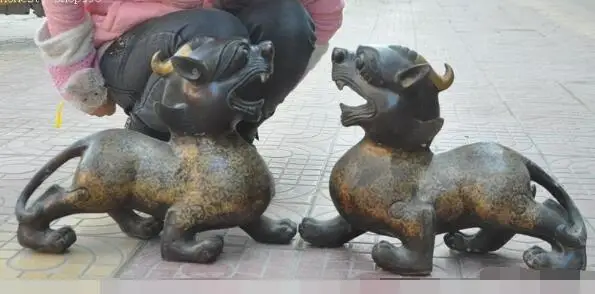

S02239 old chinese fengshui bronze evil spirits Unicorn Brave troops Pixiu beast statue B0403