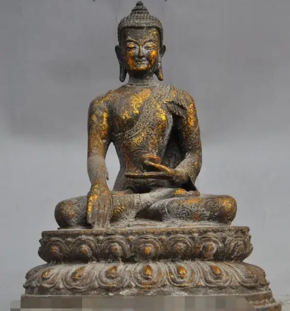 

S2493 tibet buddhism bronze sakyamuni Shakyamuni hold bowl lotus base statue Sculpture