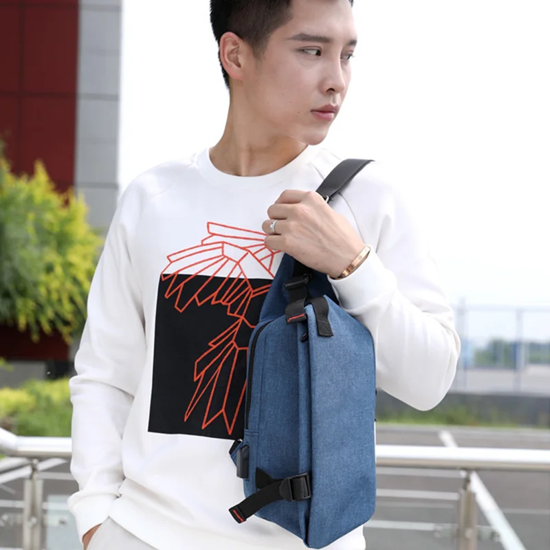 

Men chest bag external USB charging fashion leisure sports travel crossbody bag small cotton fabric design shoulder bag C76
