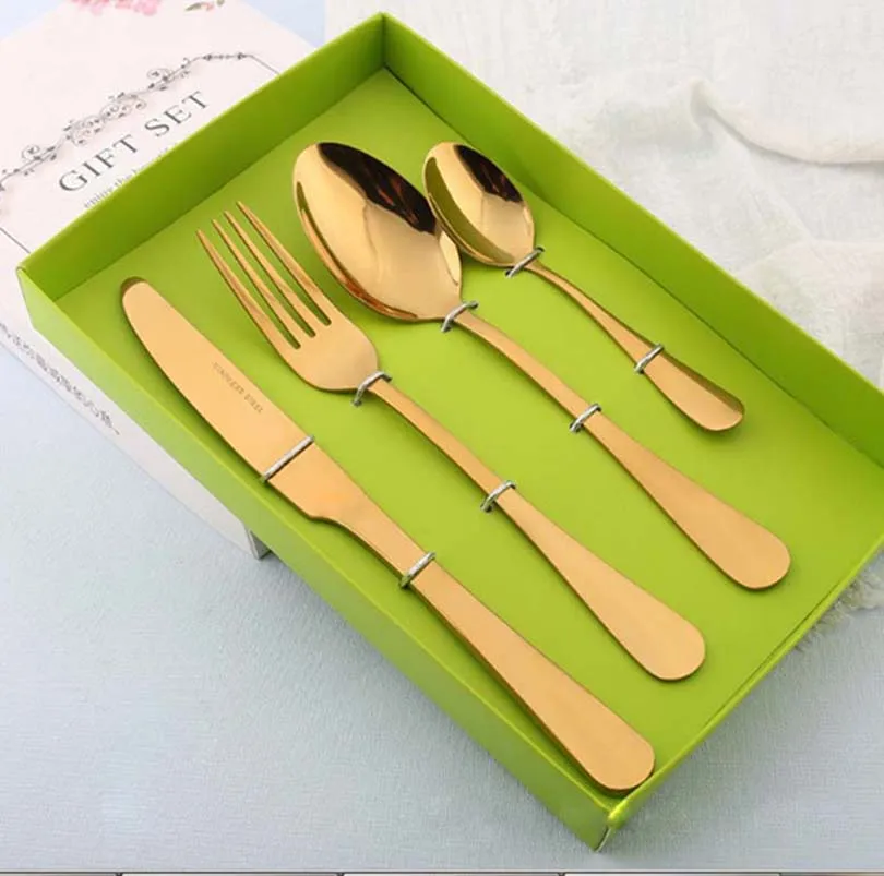 

4Pcs/set Stainless Steel Many Color Cutlery Set Dinnerware Western Food Cutlery Tableware Dinner Knife Set With Gift Box