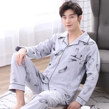 Мужские пижамы, осенние мужские пижамы с длинными рукавами и отложным воротником, кардиганы, пижамы для мужчин, теплые хлопковые мужские пижамы, L-XXXL