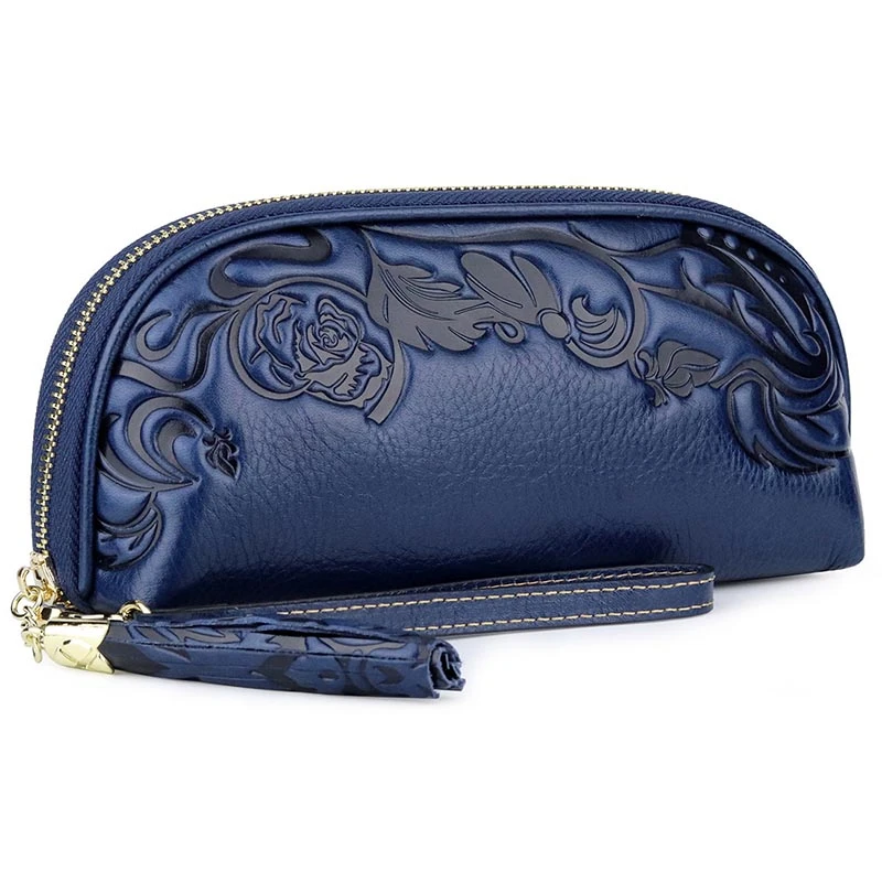Женские сумки-клатчи с карманом для телефона, кошелек из натуральной кожи, кошелек на молнии, карман для денег, женские кошельки, женские бумажники - Цвет: blue